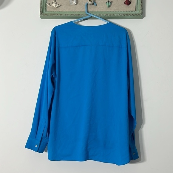 Calvin Klein bold brilliant blue drape front long sleeve blouse plus size 0X - Picture 7 of 9
